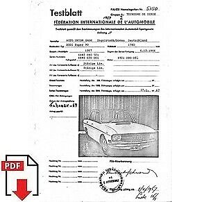 1967 Audi Super 90 FIA homologation form PDF download